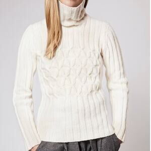 FISHERMAN OUT of IRELAND Wool/Cashmere Ribbed Cable Polo Turtle Neck Sweater XL